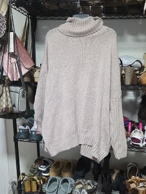 SHEIN Oversized Ribbed Turtleneck Sweater - Taupe